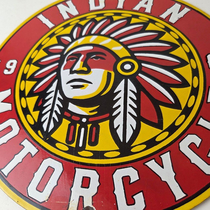 Vintage Indian Porcelain Sign - Chief Headdress Motorcycle Logo Sign - Image 4