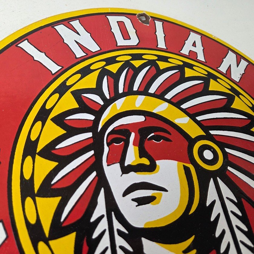 Vintage Indian Porcelain Sign - Chief Headdress Motorcycle Logo Sign - Image 5