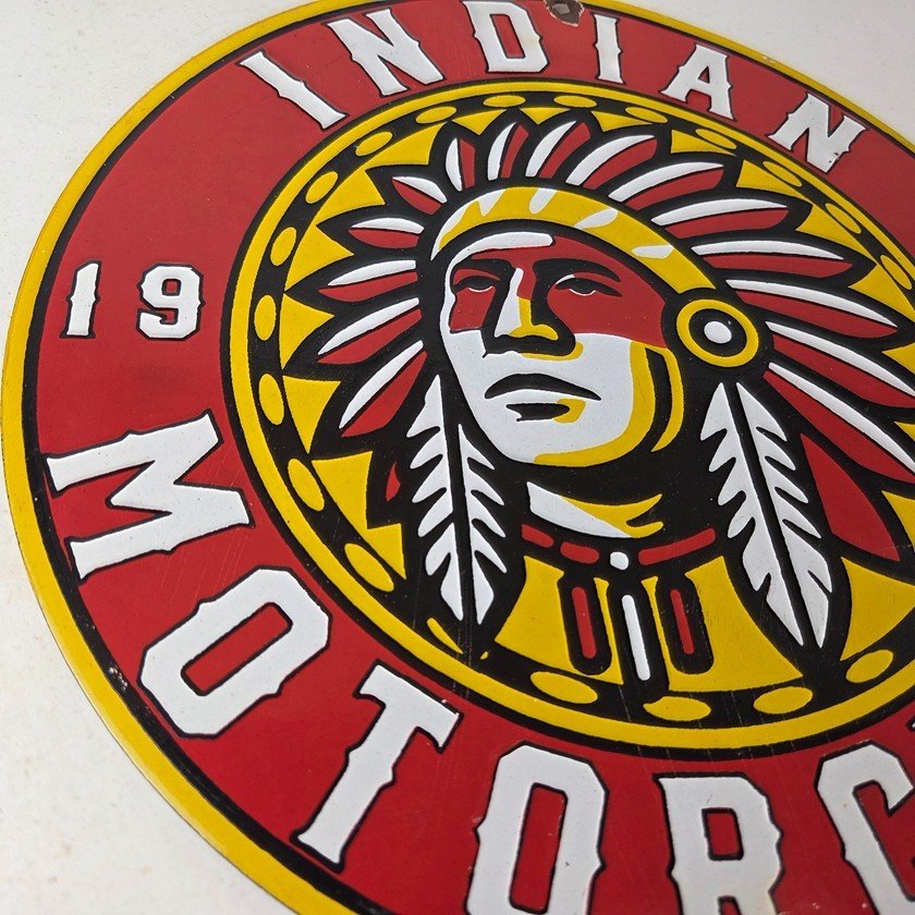 Vintage Indian Porcelain Sign - Chief Headdress Motorcycle Logo Sign - Image 6