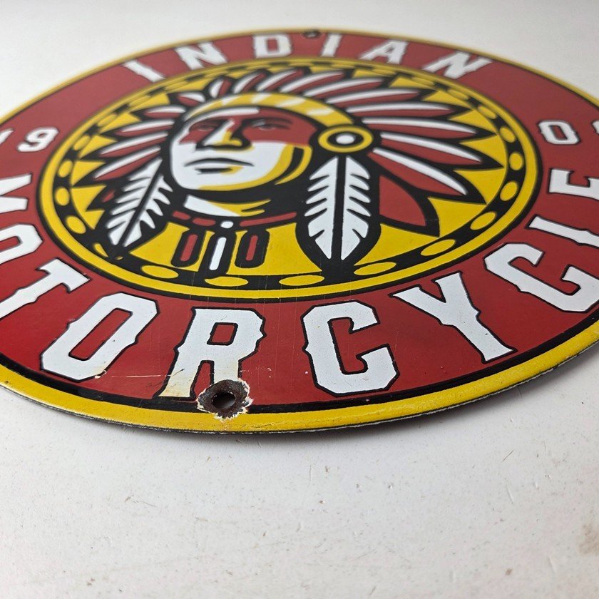 Vintage Indian Porcelain Sign - Chief Headdress Motorcycle Logo Sign - Image 10