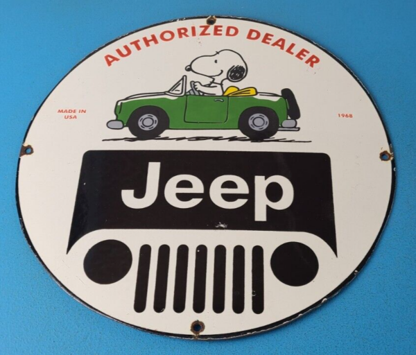 Vintage Jeep Sign - Snoopy Off Road Gas Pump Service Porcelain Sign