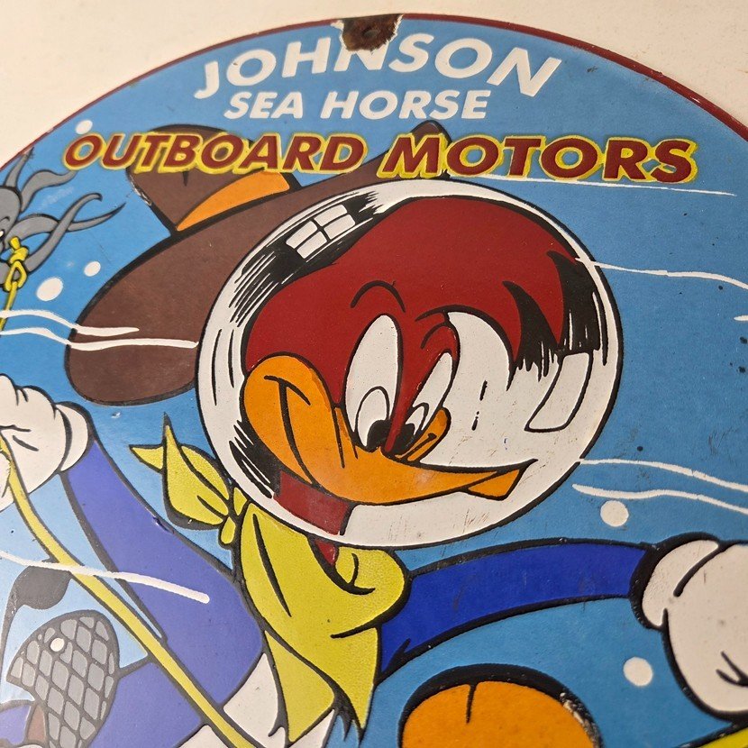 Vintage Johnson Outboards Sign - Boat Engines Seahorse Porcelain Gas Sales Sign - Image 12