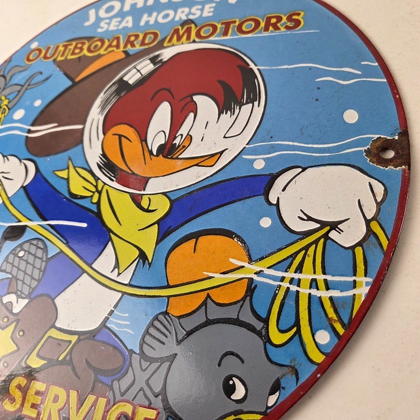 Vintage Johnson Outboards Sign - Boat Engines Seahorse Porcelain Gas Sales Sign - Image 13