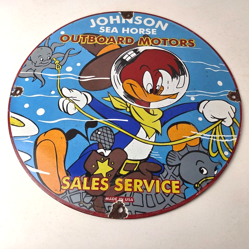Vintage Johnson Outboards Sign - Boat Engines Seahorse Porcelain Gas Sales Sign - Image 15