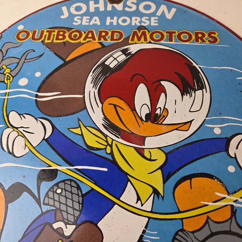 Vintage Johnson Outboards Sign - Boat Engines Seahorse Porcelain Gas Sales Sign - Image 3