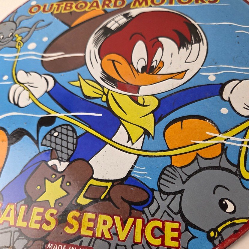 Vintage Johnson Outboards Sign - Boat Engines Seahorse Porcelain Gas Sales Sign - Image 4