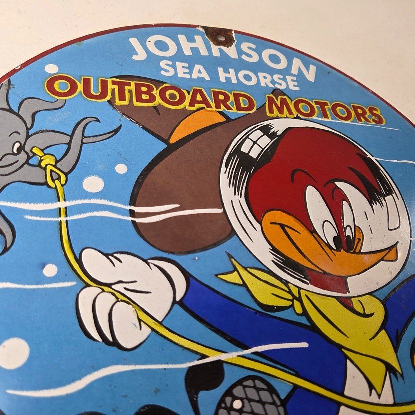 Vintage Johnson Outboards Sign - Boat Engines Seahorse Porcelain Gas Sales Sign - Image 5