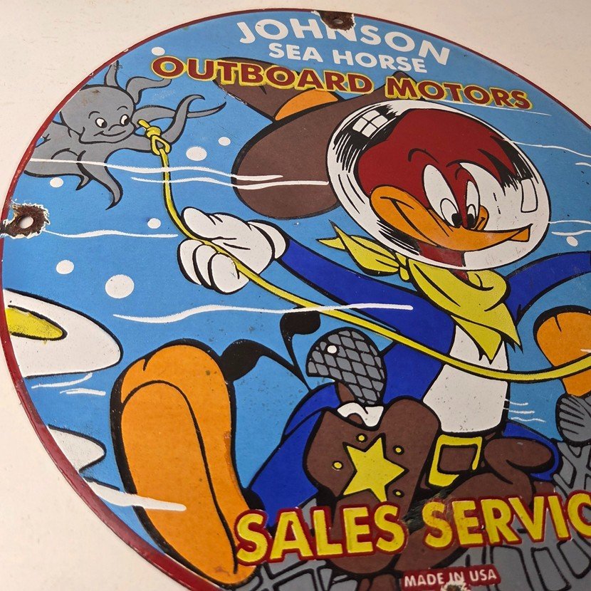 Vintage Johnson Outboards Sign - Boat Engines Seahorse Porcelain Gas Sales Sign - Image 6
