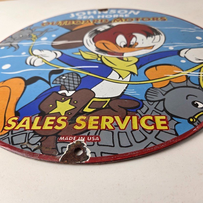 Vintage Johnson Outboards Sign - Boat Engines Seahorse Porcelain Gas Sales Sign - Image 10