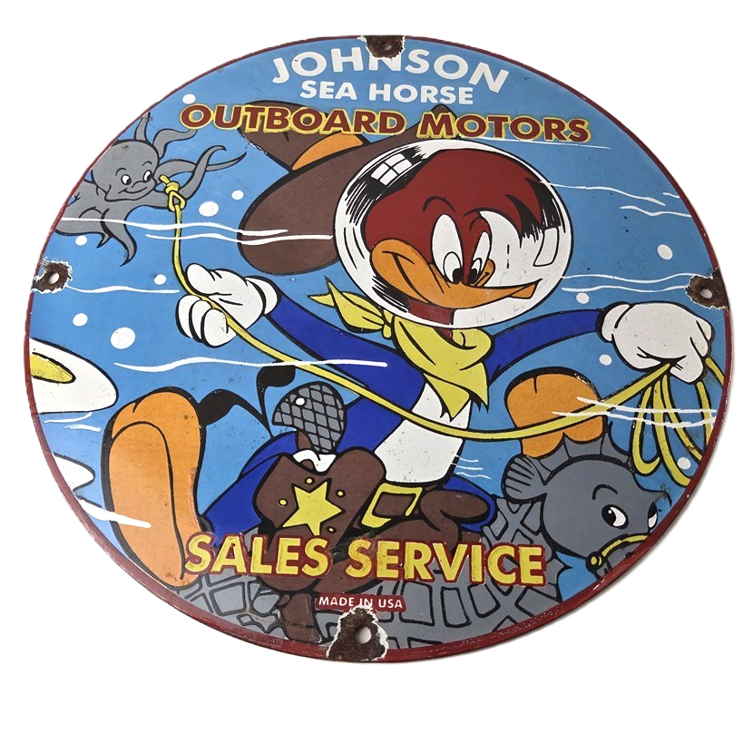 Vintage Johnson Outboards Sign - Boat Engines Seahorse Porcelain Gas Sales Sign