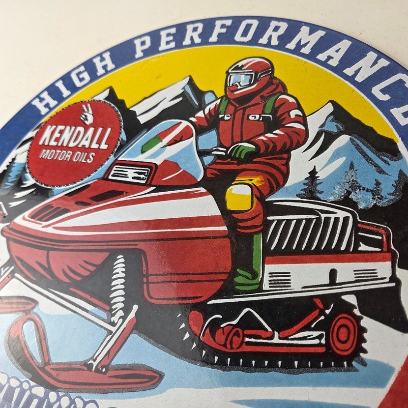 Vintage Kendall Motor Oil Sign - Snowmobile Winter Sport Ad Gas Porcelain Sign - Image 12