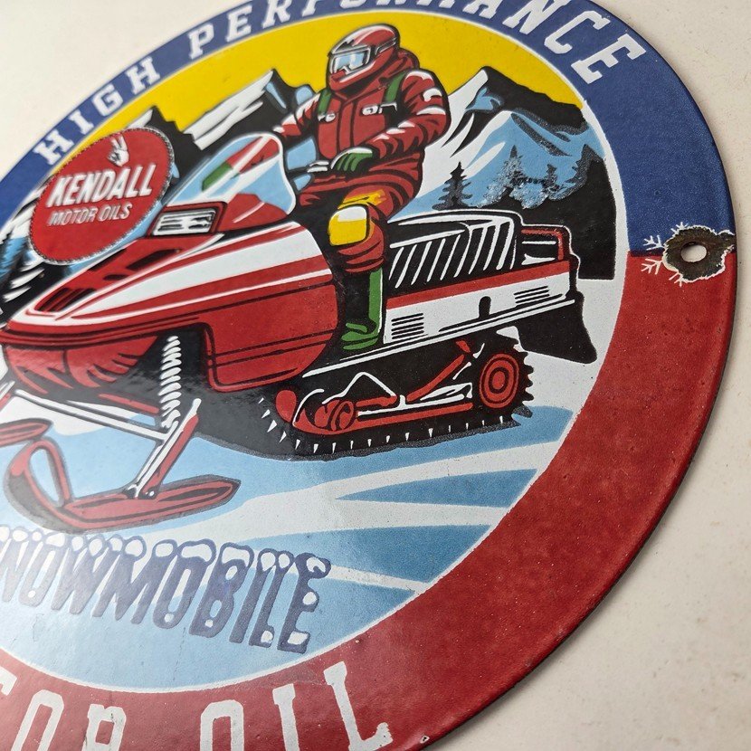 Vintage Kendall Motor Oil Sign - Snowmobile Winter Sport Ad Gas Porcelain Sign - Image 13