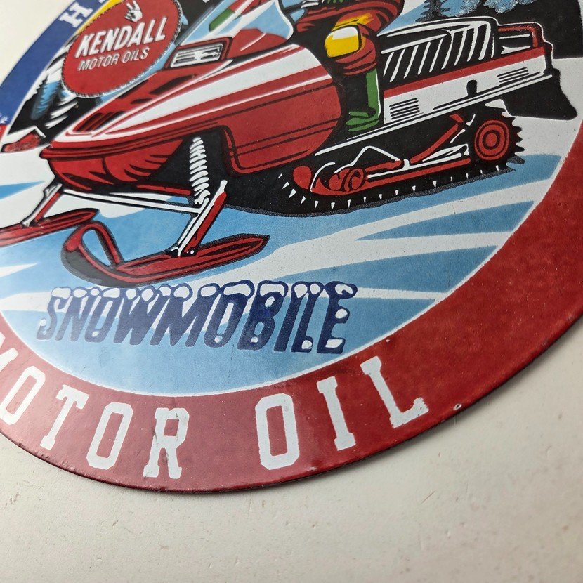 Vintage Kendall Motor Oil Sign - Snowmobile Winter Sport Ad Gas Porcelain Sign - Image 14