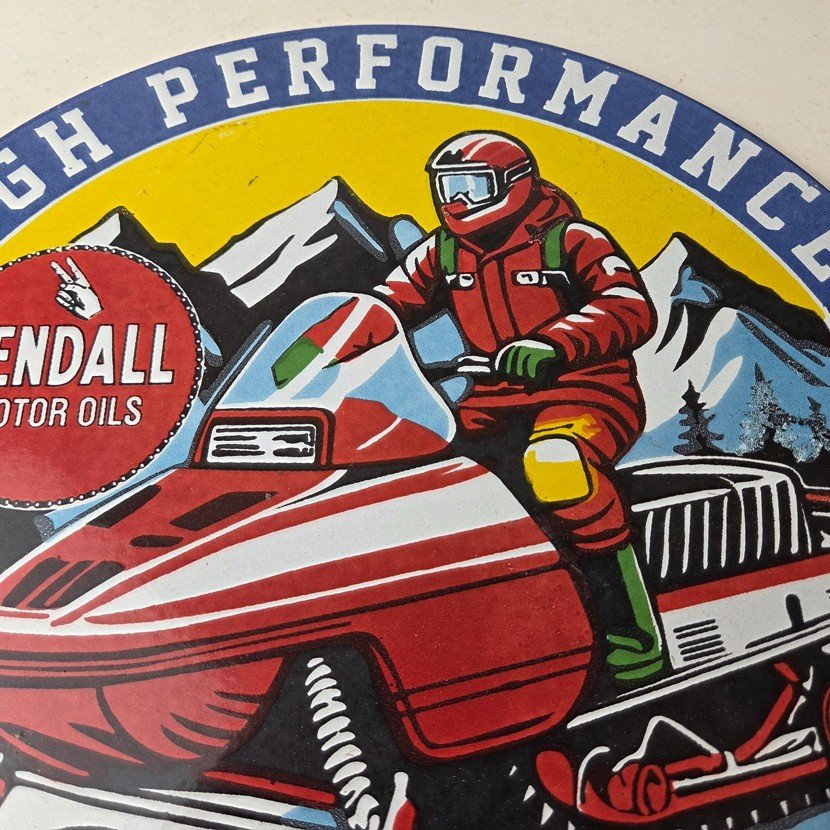 Vintage Kendall Motor Oil Sign - Snowmobile Winter Sport Ad Gas Porcelain Sign - Image 3