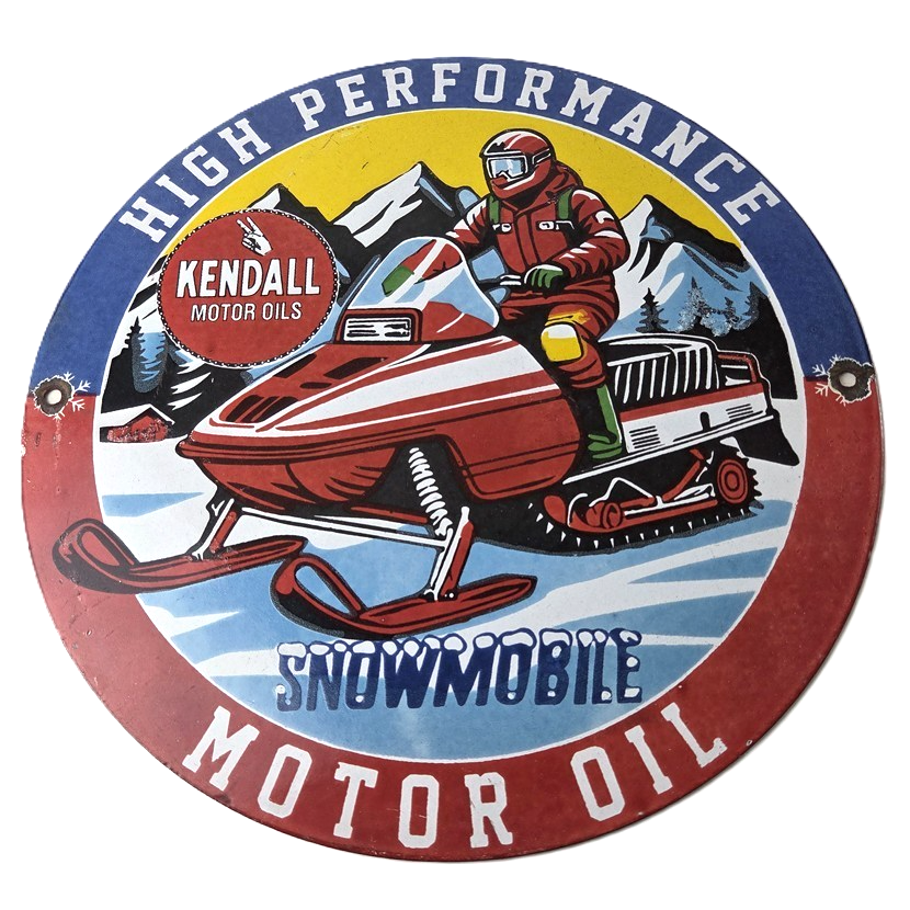 Vintage Kendall Motor Oil Sign - Snowmobile Winter Sport Ad Gas Porcelain Sign