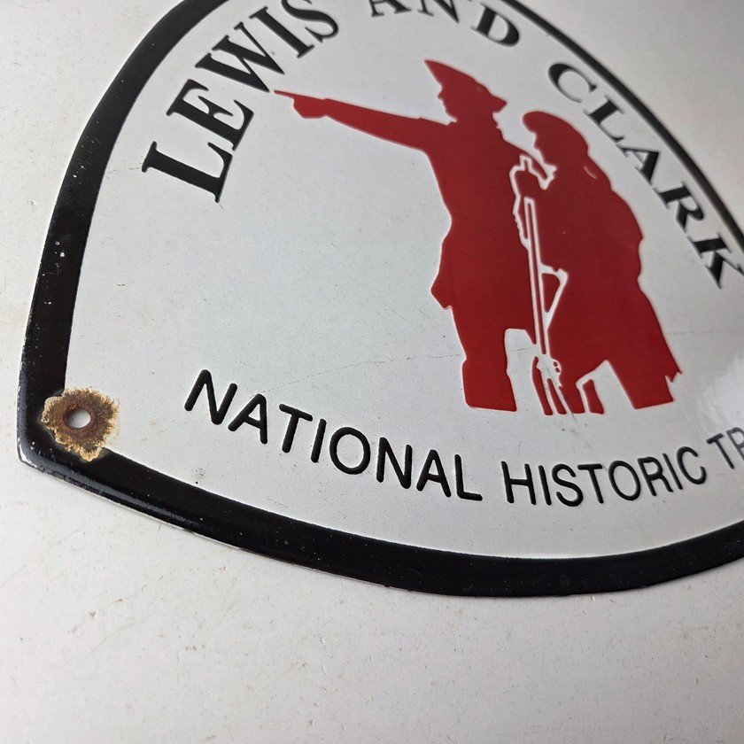 Vintage Lewis & Clark Sign - National Historic Trails Porcelain Gas Pump Sign - Image 11