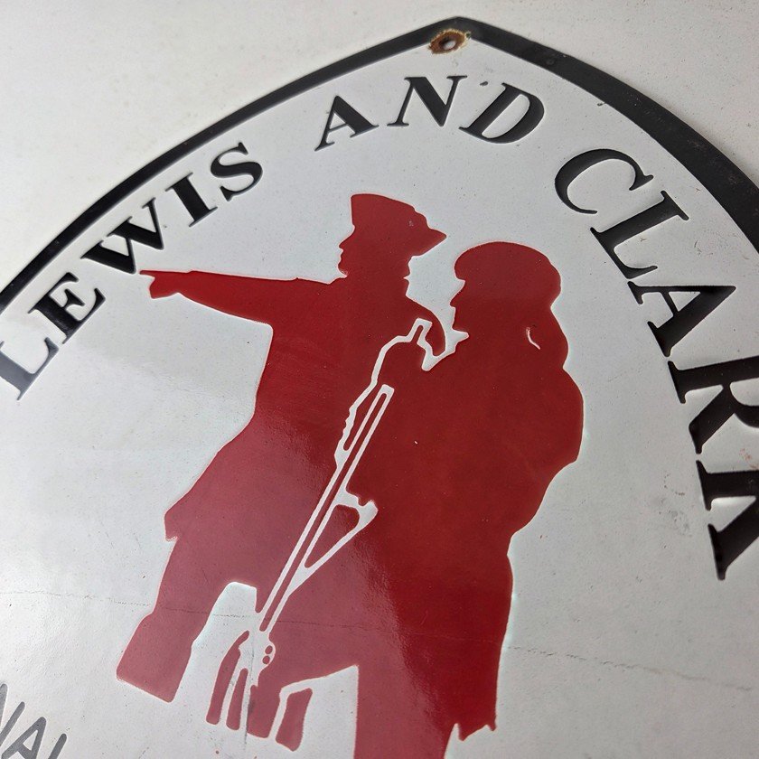 Vintage Lewis & Clark Sign - National Historic Trails Porcelain Gas Pump Sign - Image 12