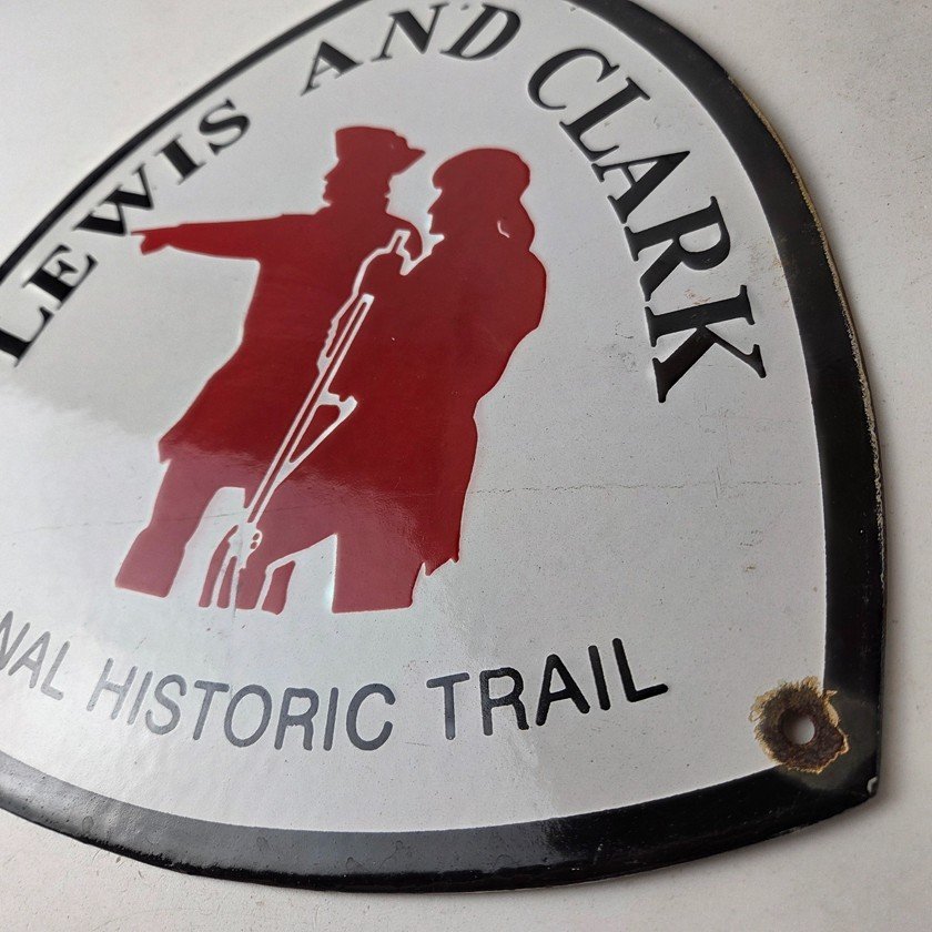 Vintage Lewis & Clark Sign - National Historic Trails Porcelain Gas Pump Sign - Image 13