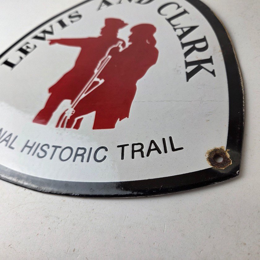 Vintage Lewis & Clark Sign - National Historic Trails Porcelain Gas Pump Sign - Image 14