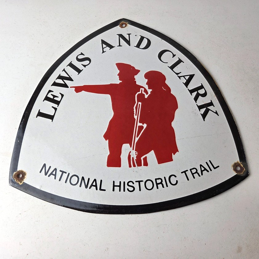 Vintage Lewis & Clark Sign - National Historic Trails Porcelain Gas Pump Sign - Image 15