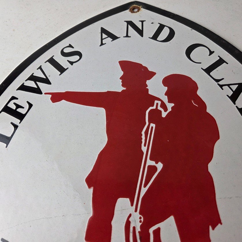 Vintage Lewis & Clark Sign - National Historic Trails Porcelain Gas Pump Sign - Image 3