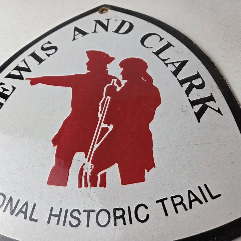 Vintage Lewis & Clark Sign - National Historic Trails Porcelain Gas Pump Sign - Image 4