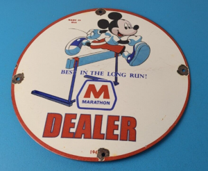 Vintage Marathon Gasoline Sign Porcelain Disney Mickey Station Pump Sign 305859208371