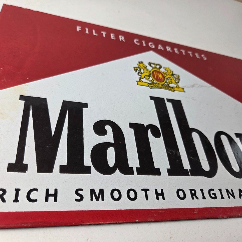 Vintage Marlboro Cigarette Sign - Porcelain Tobacco Gas Pump Store Sign - Image 11