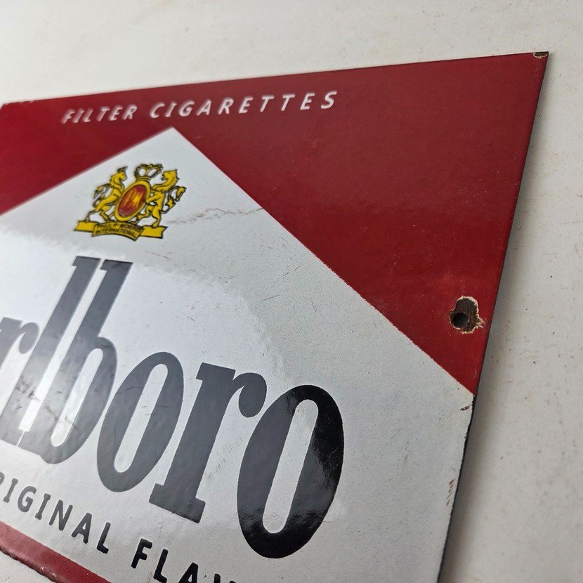 Vintage Marlboro Cigarette Sign - Porcelain Tobacco Gas Pump Store Sign - Image 12
