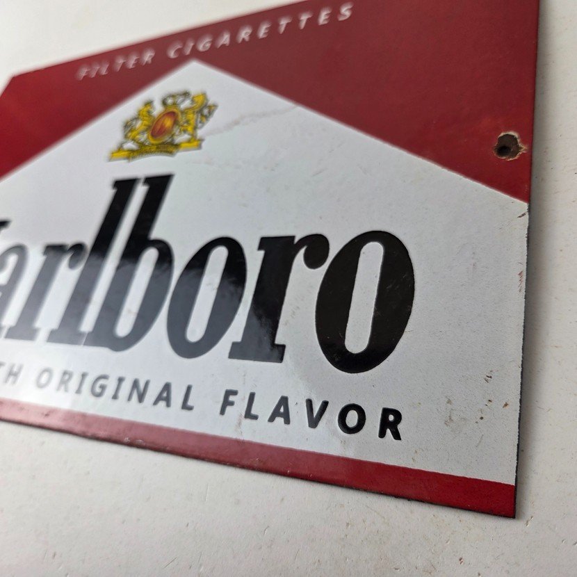 Vintage Marlboro Cigarette Sign - Porcelain Tobacco Gas Pump Store Sign - Image 13