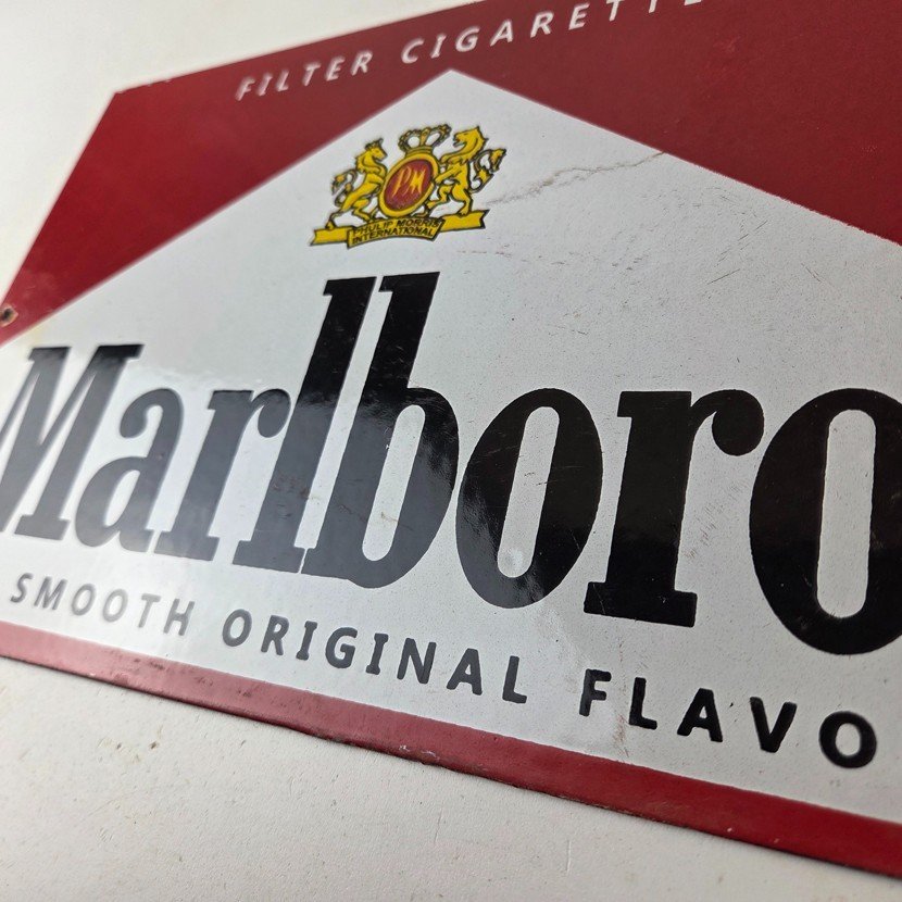 Vintage Marlboro Cigarette Sign - Porcelain Tobacco Gas Pump Store Sign - Image 14