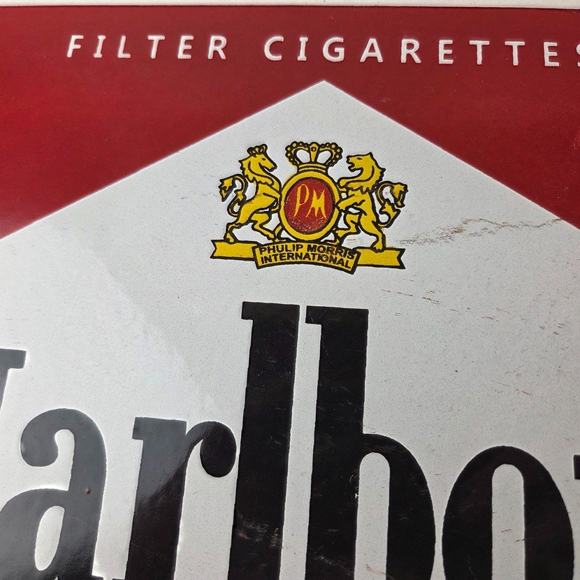 Vintage Marlboro Cigarette Sign - Porcelain Tobacco Gas Pump Store Sign - Image 3