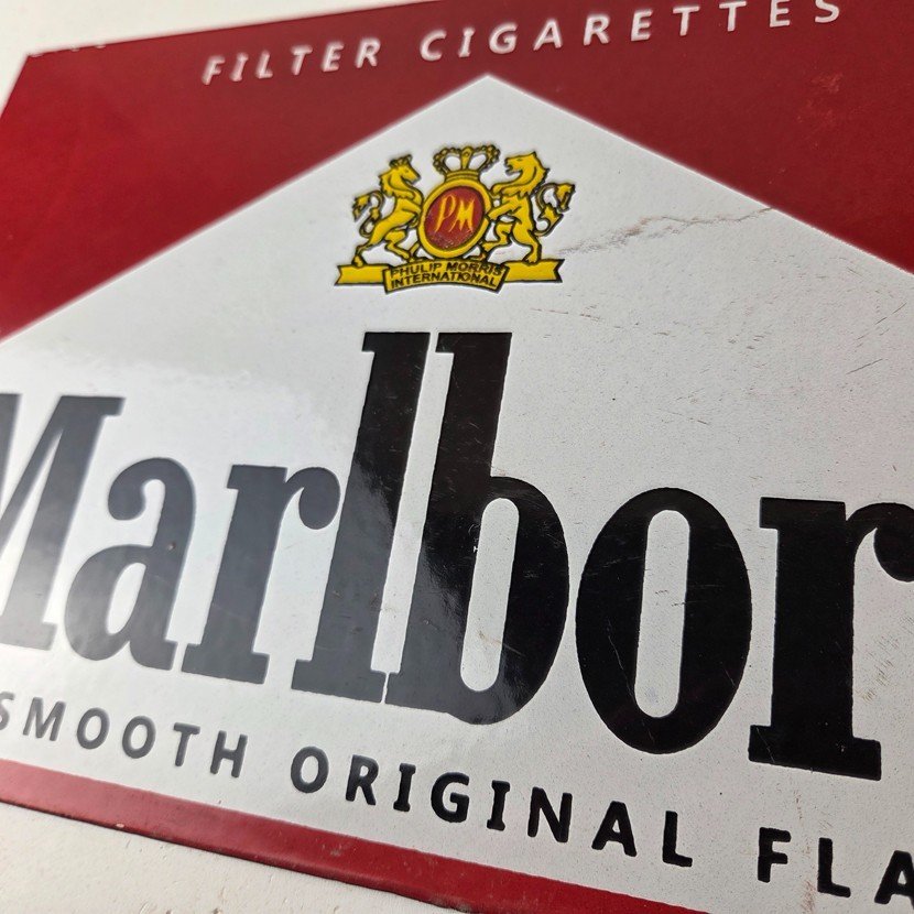 Vintage Marlboro Cigarette Sign - Porcelain Tobacco Gas Pump Store Sign - Image 4