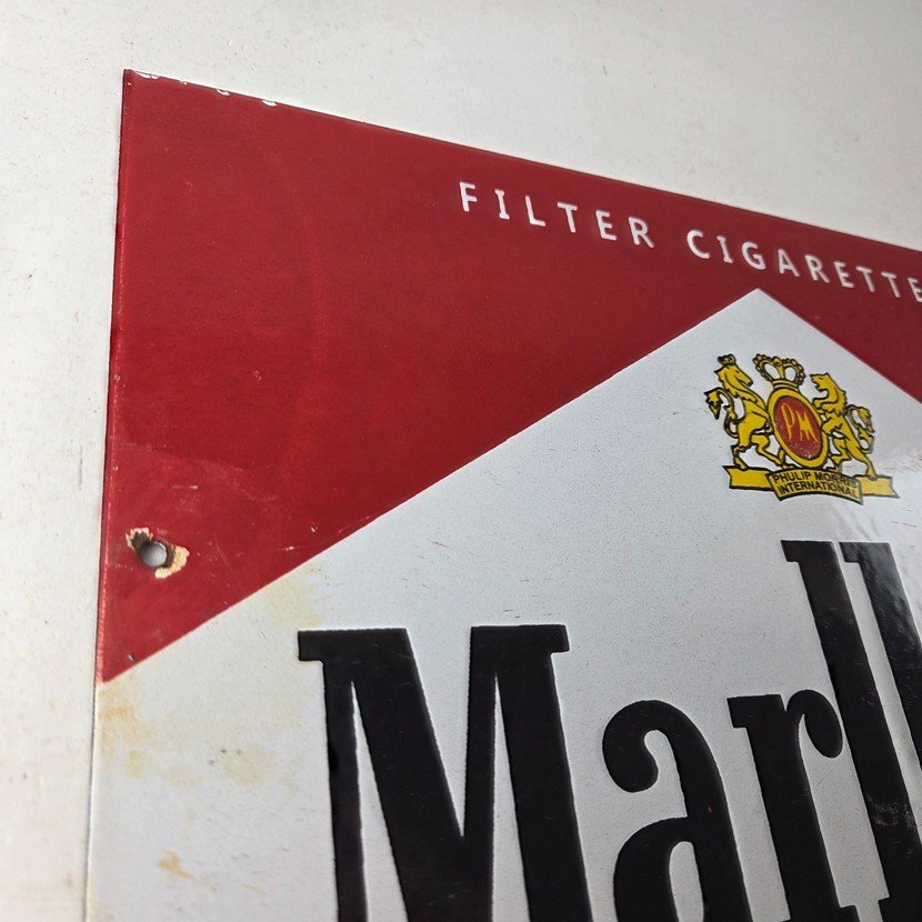 Vintage Marlboro Cigarette Sign - Porcelain Tobacco Gas Pump Store Sign - Image 5
