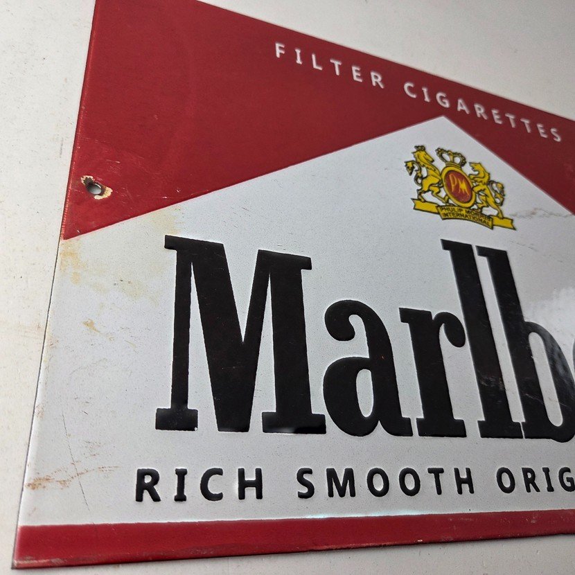 Vintage Marlboro Cigarette Sign - Porcelain Tobacco Gas Pump Store Sign - Image 6
