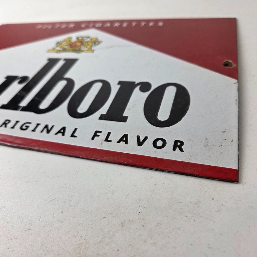 Vintage Marlboro Cigarette Sign - Porcelain Tobacco Gas Pump Store Sign - Image 10