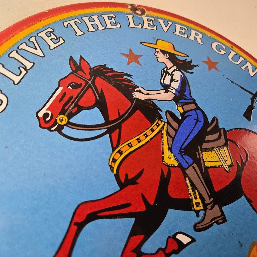 Vintage Marlin Firearms Porcelain Sign - Long Live Lever Gun Advertisement Sign - Image 5