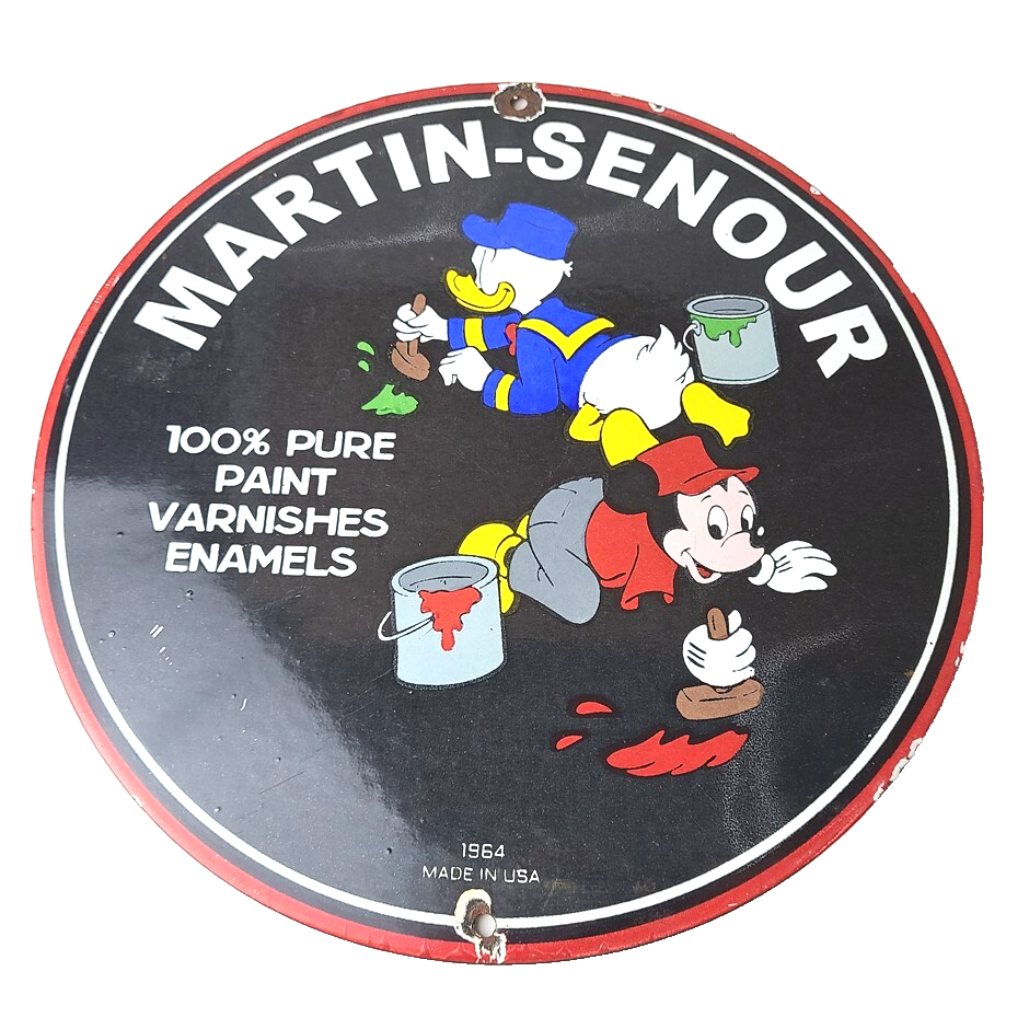 Vintage Martin Senour Paint Sign - Porcelain Varnishes Enamels Disney Gas Sign