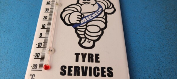 Vintage Michelin Tires Porcelain Sign - Gasoline Pump Ad Sign On Thermometer - Image 12