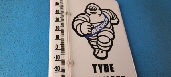 Vintage Michelin Tires Porcelain Sign - Gasoline Pump Ad Sign On Thermometer - Image 6