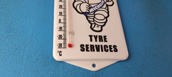 Vintage Michelin Tires Porcelain Sign - Gasoline Pump Ad Sign On Thermometer - Image 7