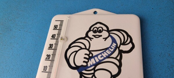 Vintage Michelin Tires Porcelain Sign - Gasoline Pump Ad Sign On Thermometer - Image 8