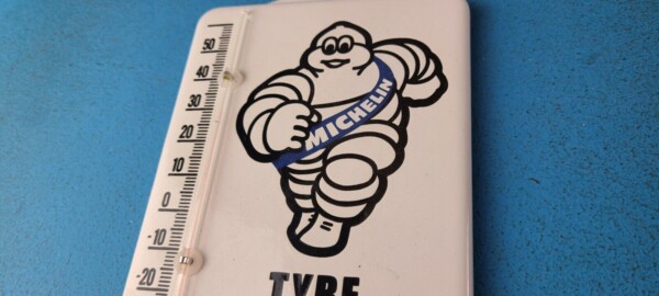 Vintage Michelin Tires Porcelain Sign - Gasoline Pump Ad Sign On Thermometer - Image 9