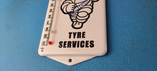 Vintage Michelin Tires Porcelain Sign - Gasoline Pump Ad Sign On Thermometer - Image 10