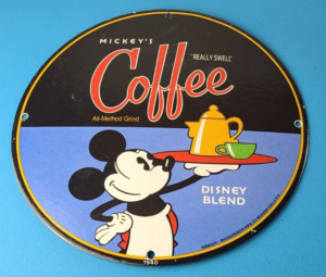 Vintage Mickeys Coffee Sign Disney Blend Disney Advertising Gas Oil Pump Sign 305897008741