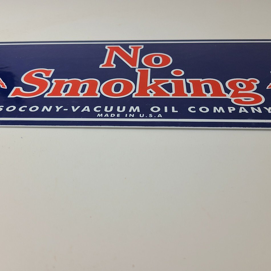 Vintage Mobil Gasoline Sign - Tobacco No Smoking Porcelain Gas Station Pump Sign - Image 11