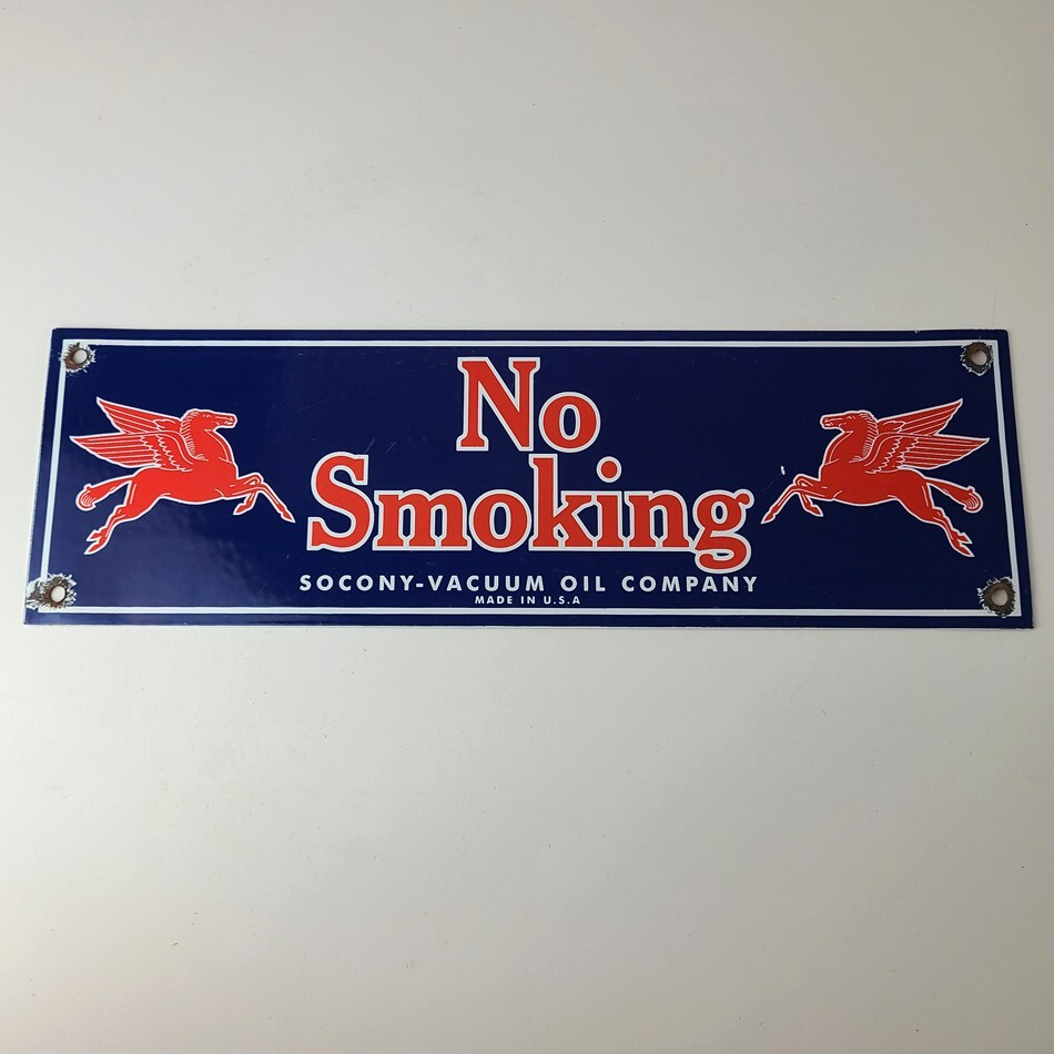 Vintage Mobil Gasoline Sign - Tobacco No Smoking Porcelain Gas Station Pump Sign - Image 12