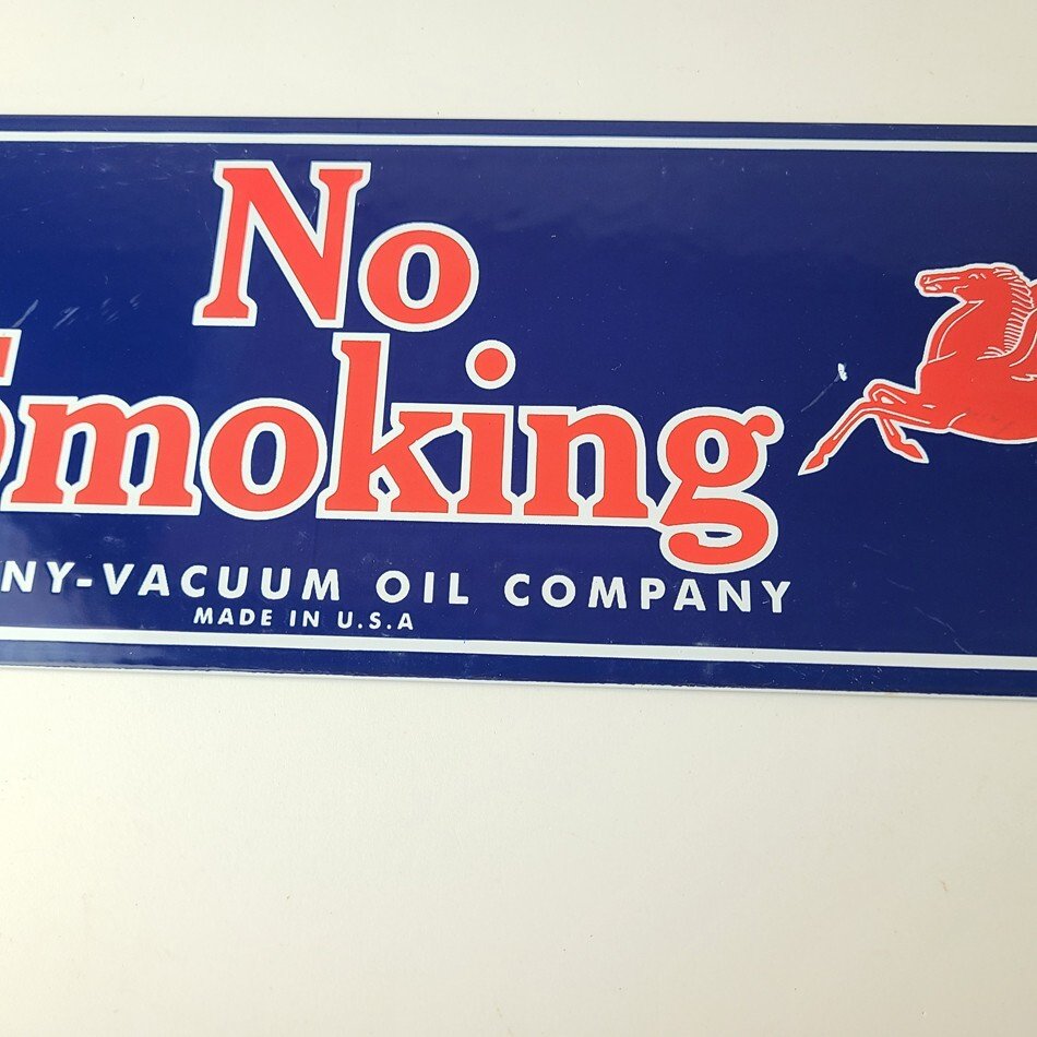 Vintage Mobil Gasoline Sign - Tobacco No Smoking Porcelain Gas Station Pump Sign - Image 4