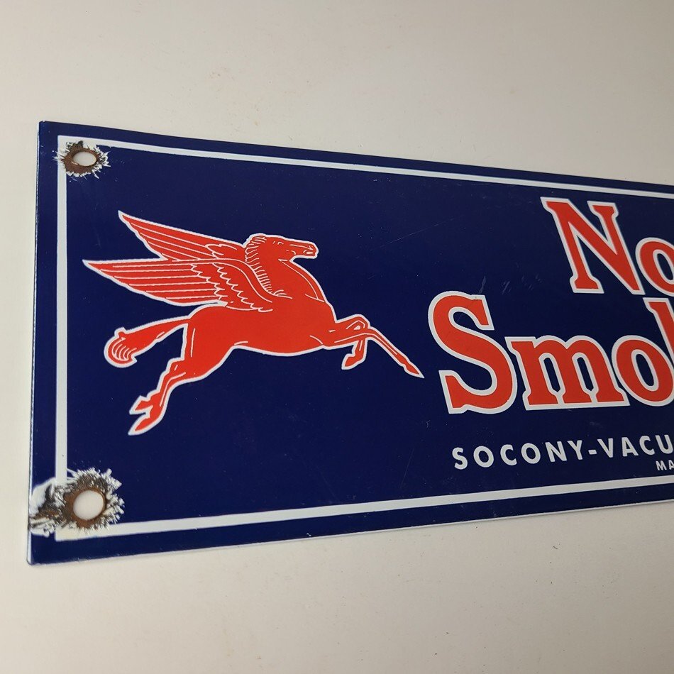 Vintage Mobil Gasoline Sign - Tobacco No Smoking Porcelain Gas Station Pump Sign - Image 5