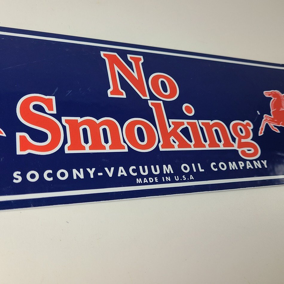 Vintage Mobil Gasoline Sign - Tobacco No Smoking Porcelain Gas Station Pump Sign - Image 7